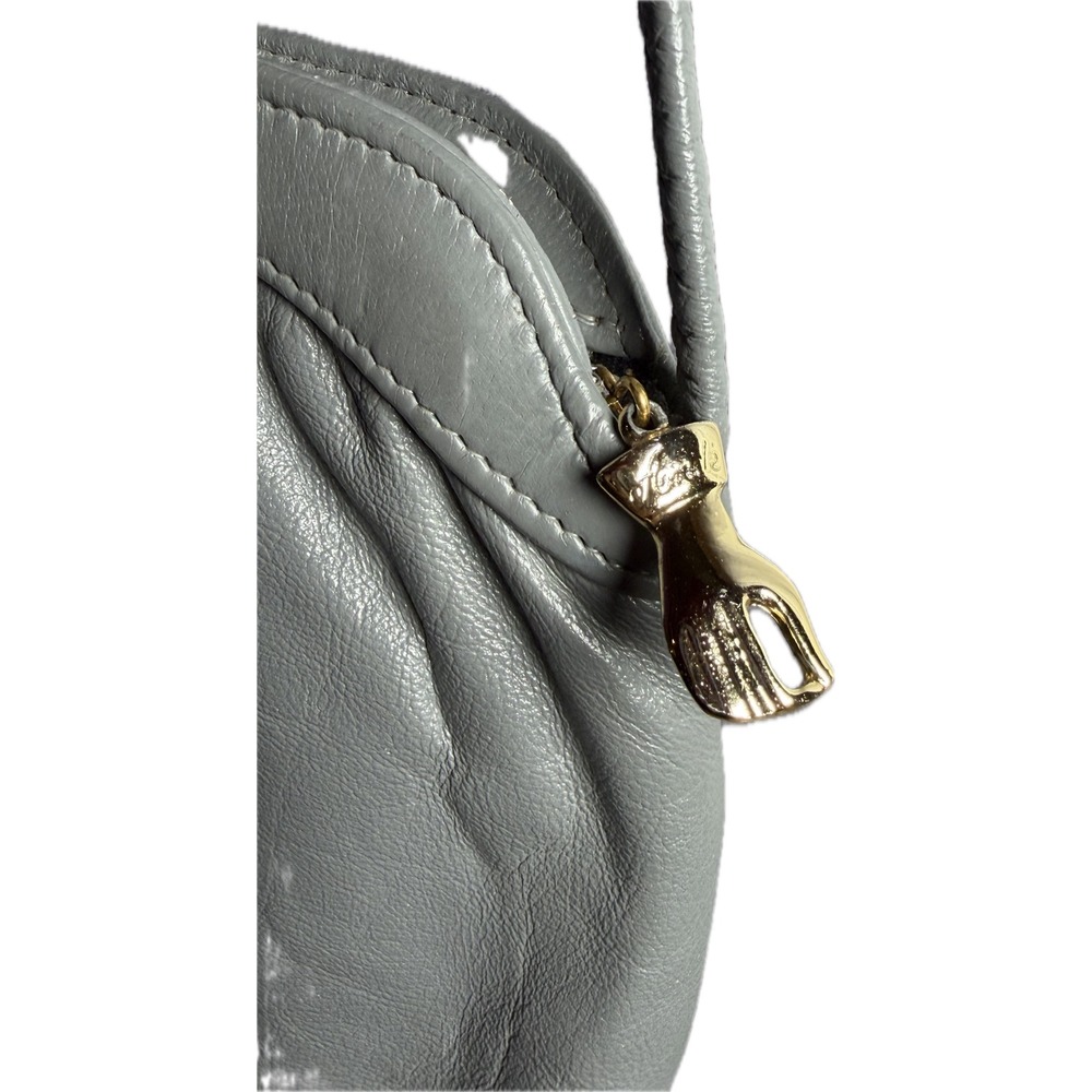 Vtg 80s‎ Gray Crossbody Bag Gold Hand Zipper Pull Gathered Retro Small - Picture 4 of 10